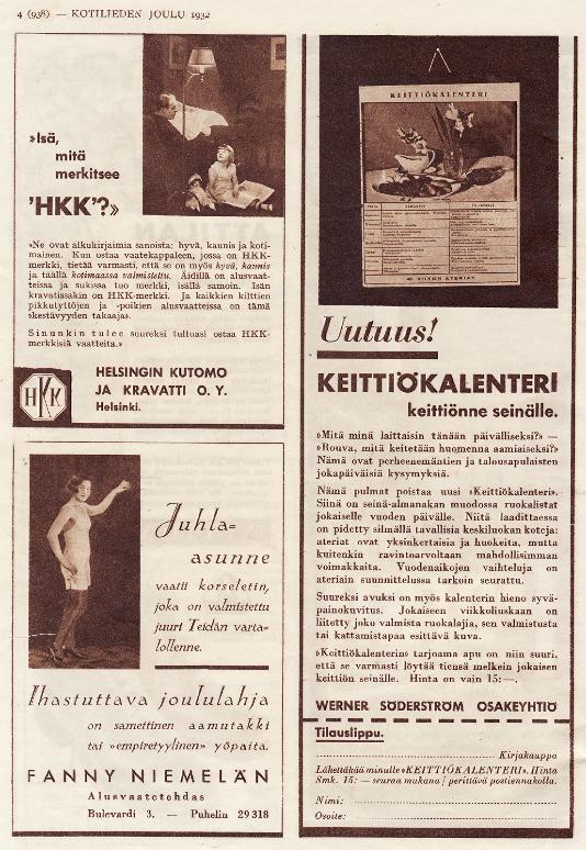 Kotilieden joulua 1932 - Juhla-asunne vaatii korseletin!